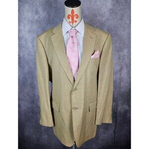 VTG Andrew Fezza CARY Mens 44 R Linen Blend Beige Brown Blazer Jacket